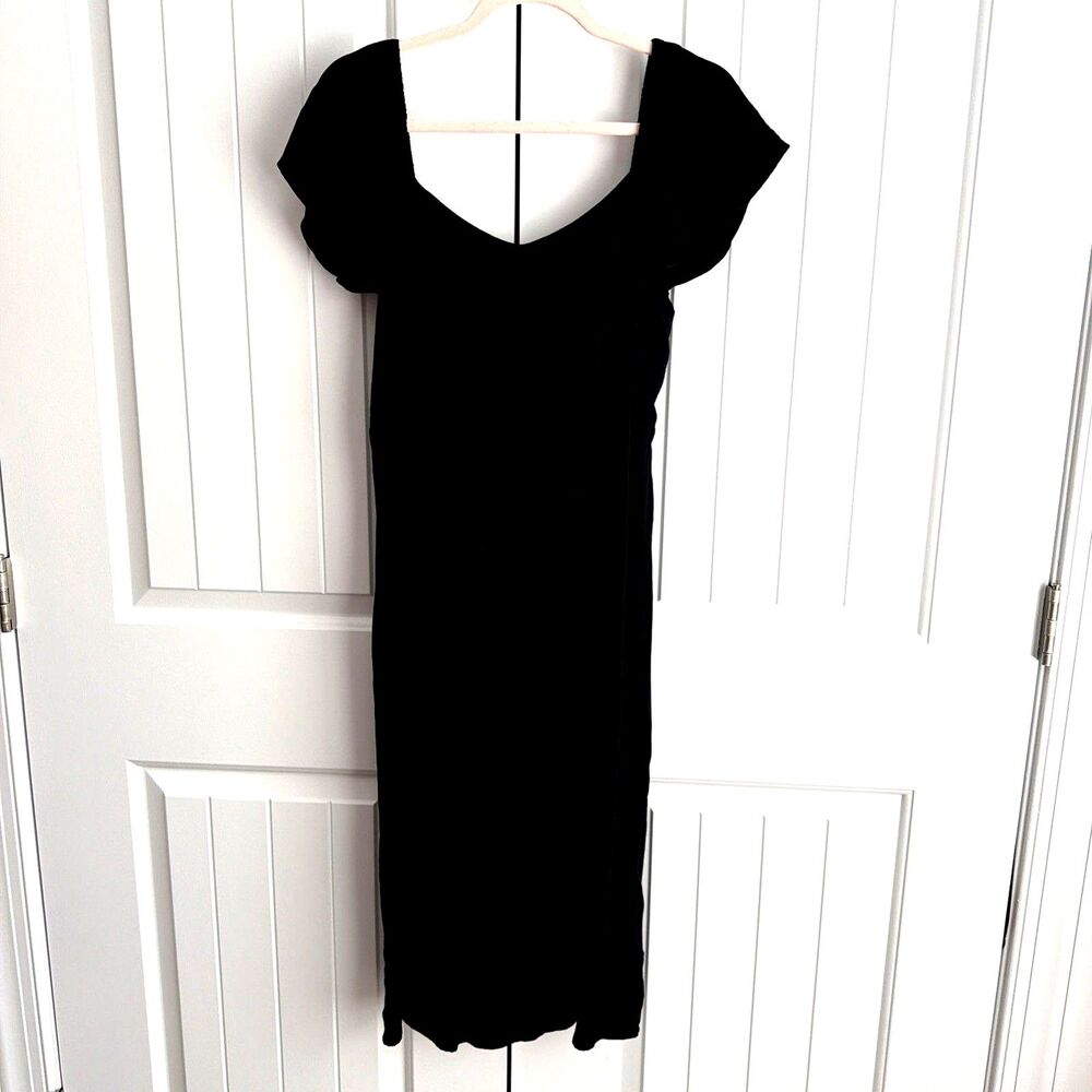 Old Navy Black Smocked Back Flutter Sleeve Midi Dress LP Petite
